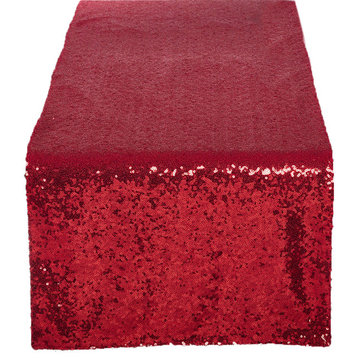 Shimmering Sequin Evening Dinner Party Event Table Runner, Red