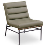 Meridian Furniture - Burke Upholstered Accent Chair, Olive, Vegan Leather, Walnut - Give your room casual appeal with this Burke olive vegan leather accent chair. This handsomely crafted chair ticks all the boxes with its easy, laid-back look and its impeccable durability. The chair rests on a black matte metal frame and comes equipped with a welcomingly plump cushion body that's channel tufted for added body-hugging comfort. Soft olive vegan leather upholstery adds an elegant touch to the chair while making it easy to maintain.