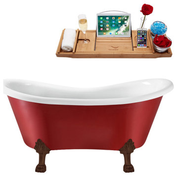62" Streamline N1021ORB-IN-PNK Clawfoot Tub and Tray With Internal Drain