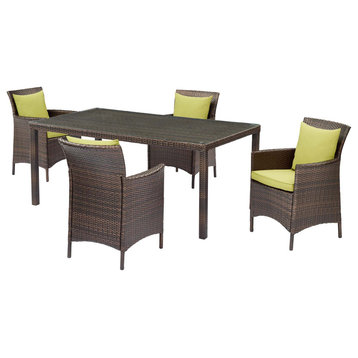 Modern Outdoor Patio Furniture Dining Chair and Table Set, Rattan Wicker, Green