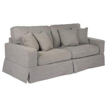 Sunset Trading Americana Box Cushion Fabric Slipcovered Sofa in Gray