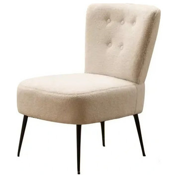 Ivory Teddy Fabric Slipper Accent Chair With Black Metal Legs