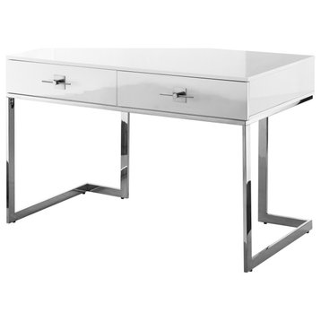 Moku Desk, 2 Drawers, White and Chrome