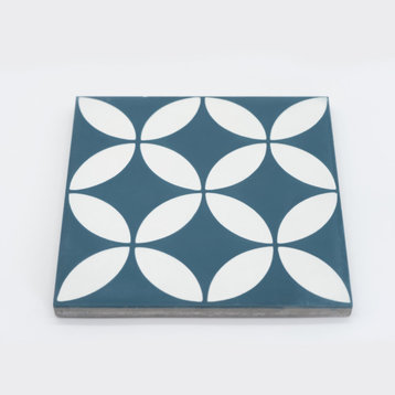 8"x8" Amlo Handmade Cement Tile, Navy Blue/White, Set of 12