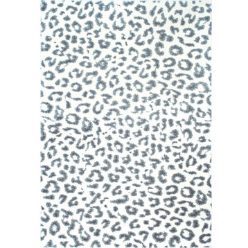 Leopard Print Runner Area Rug, Gray, 2'8"x8'