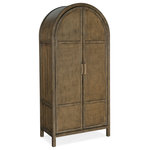 Hooker Furniture - Sundance Wardrobe - Inspired by the rugged and picturesque Malibu landscape, the Sundance Wardrobe is crafted of Pecan Veneers and Rattan, with rattan inserts on the two doors. Behind the doors are four drawers with self-closing drawer guides, one fixed shelf and two adjustable shelves, along with a removable clothing rod. Adding to the casual earthy vibe is the Cliffside finish, a rich dynamic brown with light burnishing on the edges.