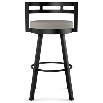 Amisco Render Swivel Counter and Bar Stool, Taupe Grey Faux Leather / Black Metal, Counter Height