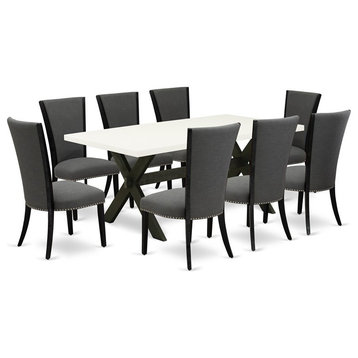 East West Furniture X-Style 9-piece Wood Dining Set with Cushion Chairs in White