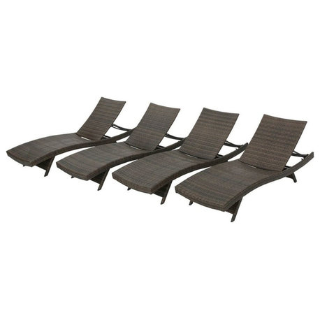 GDF Studio Thelma Outdoor Wicker Chaise Lounge Chair, Set of 4
