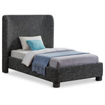 Meridian Furniture - Penny Bed, Black, Twin, Linen Textured Fabric - Breathe new life into your bedroom decor with the Penny Polyester Fabric Twin Bed. This stunning bed is upholstered in a luxurious black linen textured fabric with a beautiful two-tone black and white weave, adding a touch of elegance to your space. The curved headboard provides a comfortable and supportive backrest while adding a stylish focal point to your bedroom decor. Upgrade your sleeping experience with this fully upholstered bed and indulge in a peaceful night's sleep.