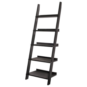 Benzara Ladder Bookcase With 5-Shelves, Black