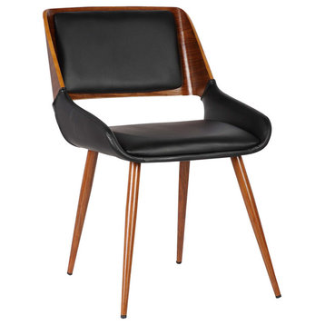 Carmela Dining Chair, Walnut Finish and Black Faux Leather