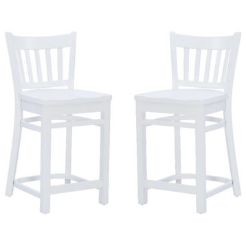 Linon Zane Solid Beechwood Set of 2 Curved Slat Back 24" Counter Stools in White
