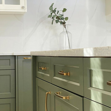 Bespoke Sage Green Transitional Kitchen Showroom - Greater Vancouver
