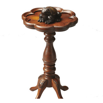 20" Medium Brown And Olive Ash Wood Floral Top End Table