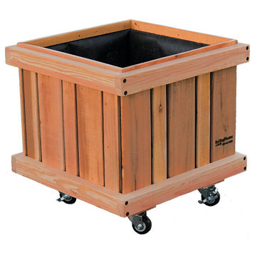 Rolling Tree 27" Cube Planter, Light Brown Stain Finish