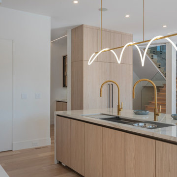 Sculptural Serenity: Dual-Faucet Marble Kitchen in Newton