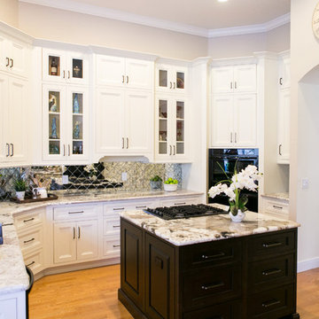 Antiqued-Mirror Tile Backsplash Kitchen Remodel