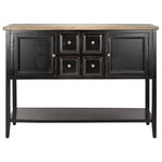 Decor Love - Farmhouse Sideboard, Side Doors & 4 Central Drawers With Open Shelf, Black/Oak - - The classic color finish of this sideboard will create a perfect accent to your home
