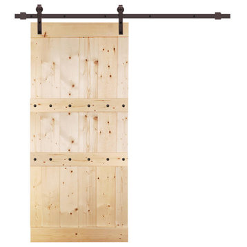 TMS 3 Panel Barn Door With Installation Hardware, Unfinished, 36"x84