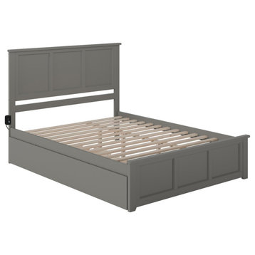 Madison Queen Bed With Matching Footboard And Twin Extra Long Trundle, Gray