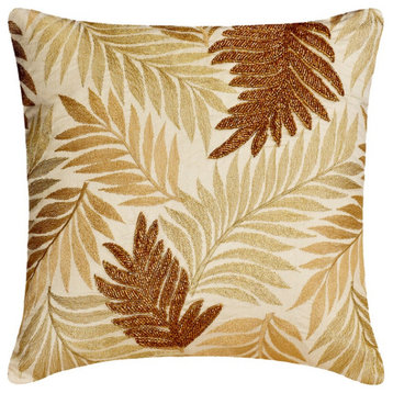 Gold Silk Embroidery / Beaded 26"x26" Throw Pillow Cover - Gold Gilding
