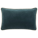 Jaipur Living - Jaipur Living Lyla Solid Teal/Cream Down Lumbar Pillow - The Emerson pillow collection features an assortment of clean-lined, coordinating accents crafted of luxe cotton velvet. The Lyla lumbar pillow lends simple sophistication to modern spaces with a solid teal color and gray-green piped edges.