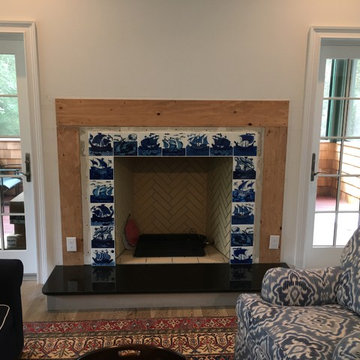 Beach House Fireplace, Blue and White Ships