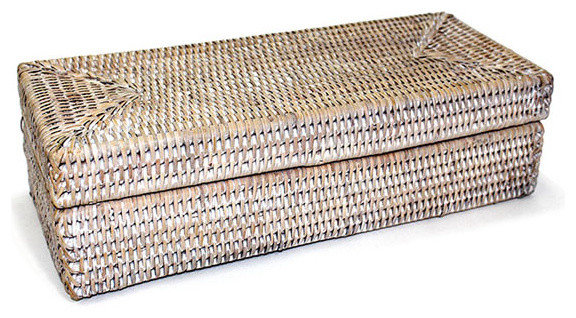 White Wash Rattan Long Rectangular Lidded Box - Contemporary ...