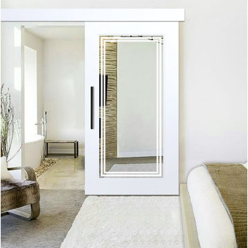 Mirrored Sliding Barn Door with Mirror Insert + Frosted Design, 1x Mirror, 42"x84"inches