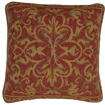 Throw Pillow Aubusson 20x20 Red Taupe Beige Velvet Down Feather