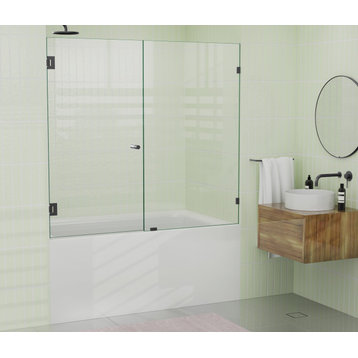 58.25"x57.75" Frameless Shower Bath Door Wall Hinge, Matte Black