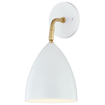 Gia H308101-AGB and WH 1 Light Wall Sconce, Aged Brass and Soft Off White