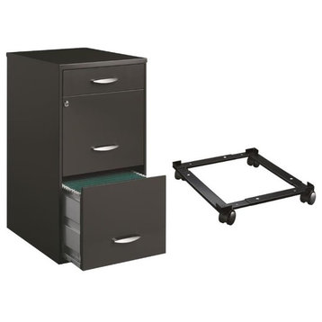 2 Piece File Cabinet in Charcoal and Adjustable File Caddy in Black
