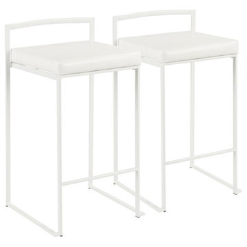 Fuji Contemporary Stackable Counter Stools, White, Set of 2