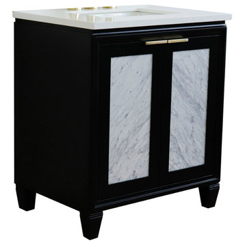 31" Single Sink Vanity, Black Finish With White Quartz With Rectangle Sink