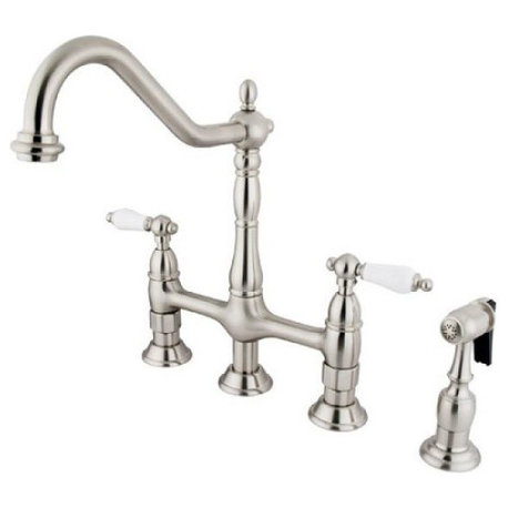 KS1278ALBS Heritage 8 in. Bridge Kitchen Faucet,Brass Sprayer, Brushed Nickel