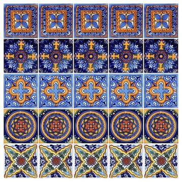 Mexican Talavera Handmade 6"x6" Tiles, 40-Piece Set