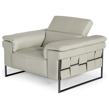 Divani Casa Shoden Modern Leather & Metal Accent Chair in Light Gray