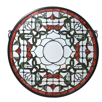 20W X 20H Tulip Bevel Medallion Stained Glass Window