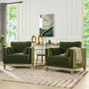 Knox Modern Farmhouse Sofa and Arm Chair Set, Olive Green Performance Velvet