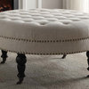 Isabelle Natural Round Tufted Ottoman, 34.63W X 34.63D X 18.13H