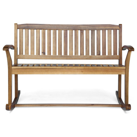 GDF Studio Baxter Rocking Acacia Wood Loveseat, Natural Stain