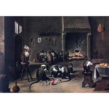 The Younger David Teniers Apes in the Kitchen, 18"x27" Wall Decal
