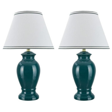 40071, Two Pack Set 21 1/2" High, Traditional Ceramic Table Lamp, Green