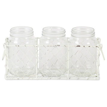 Antique White Flatware Caddy With Clear Jars