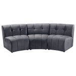 Meridian Furniture - Limitless Velvet Upholstered 3-Piece Modular Sectional, Gray - Invest in your home's comfort with this Limitless sofa. This modular unit offers tons of flexibility in the number of ways that you can put each piece in the Limitless collection together to get the ideal customized look. Upholstered in grey velvet, this beautiful piece is soft and cool to the touch, so you can feel comfortable from every angle. Button and channel tufting add to this unit's upscale look and contemporary charm.