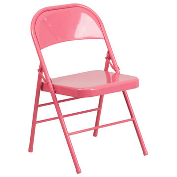 2 Pack HERCULES COLORBURST Series Triple Braced & Double Hinged Folding Chair, Bubblegum Pink