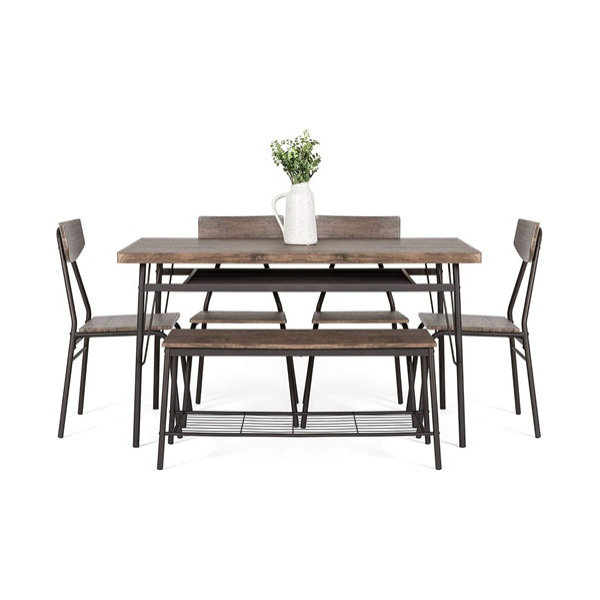Attractive Six-Piece Brown Wooden Dining Set