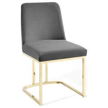 Pemberly Row 18" Modern Velvet Sled Base Dining Side Chair in Gray/Gold